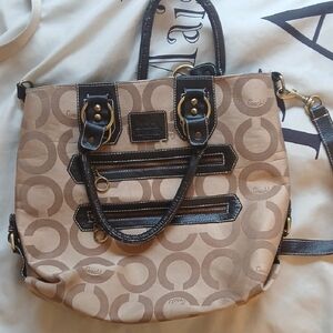 Large Stylish Tan and Black Women's Coach Bag